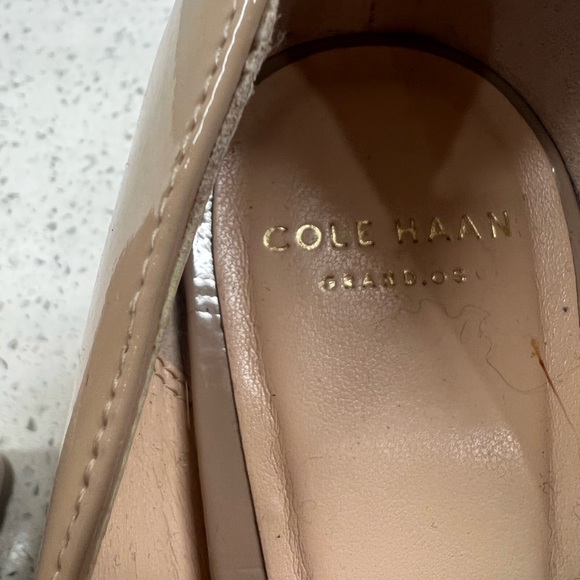 Cole Haan peep toe patent wedges, 3 inch heel, nude/tan color, Size 6 - Picture 5 of 5
